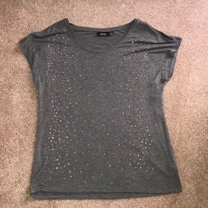 Grey top with rhinestones and shoulder gaps
